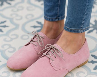 Suede Leather Oxford Women Shoes,  Flats Handmade, Comfortable Flats, Leather flat shoes, Soft leather oxfords