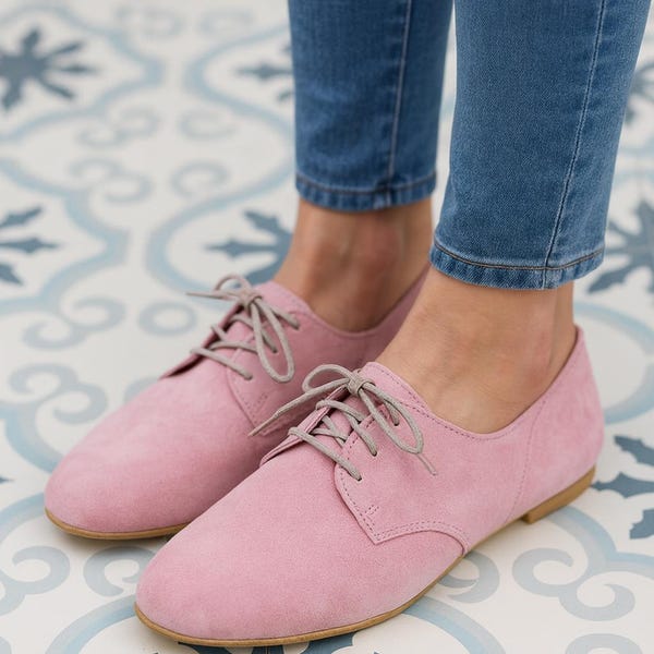 Suede Leather Oxford Women Shoes,  Flats Handmade, Comfortable Flats, Leather flat shoes, Soft leather oxfords