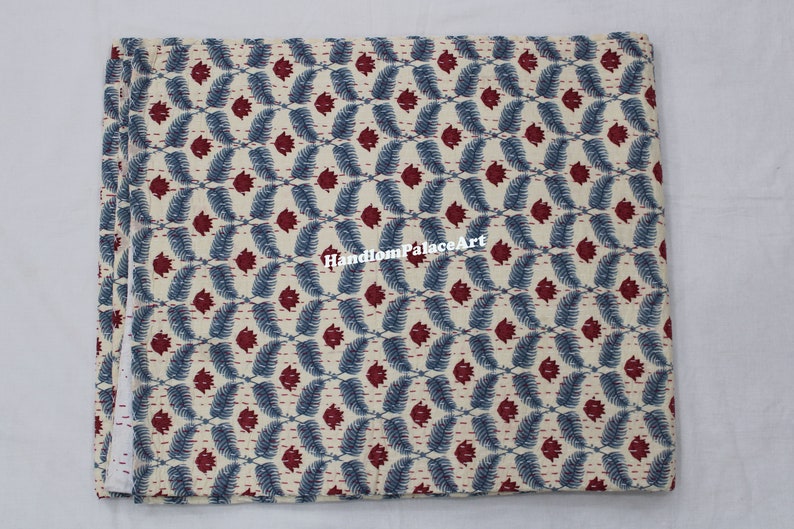 Colcha Kantha india con estampado floral: Colcha ligera de algodón. imagen 4