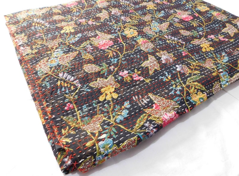 Handblock Kantha Quilt Handmade Kantha Bedspread Indian,Quilts 100/% cotton Cotton Gudari