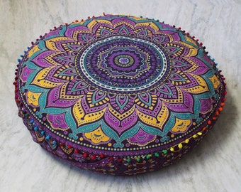 Indian pouf cover, floral printed, round pouf cover, pet bed cover, cushion cover, floor cushion, home decor