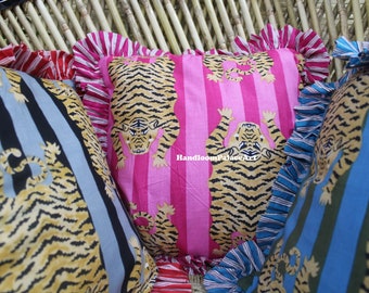 Indian Tiger Print Cushion Cover: Striped Boho Pillow Sham