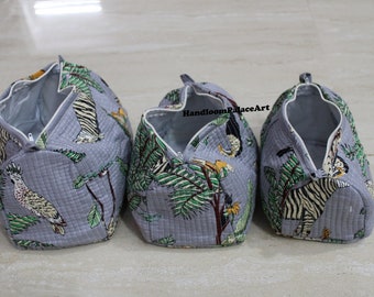 Indiase gewatteerde toilettas, jungle print, make-uptas, gewatteerde tas, katoenen tas, toilettas, Indiase tas