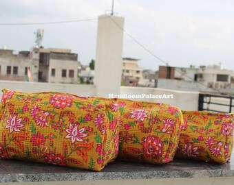 Indian Quilted Toiletry Bag, floral print, cosmetic bag, quilted bag, cotton bag, toiletry bag, Indian bag, handmade bag