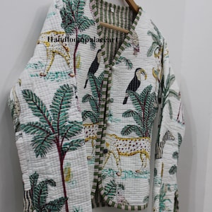 Jungle Print Cotton Quilted Jacket: Boho Women&#39;s Coat
