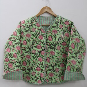 New block print cotton quilted jacket Indian handmade floral women quilted jacket for party