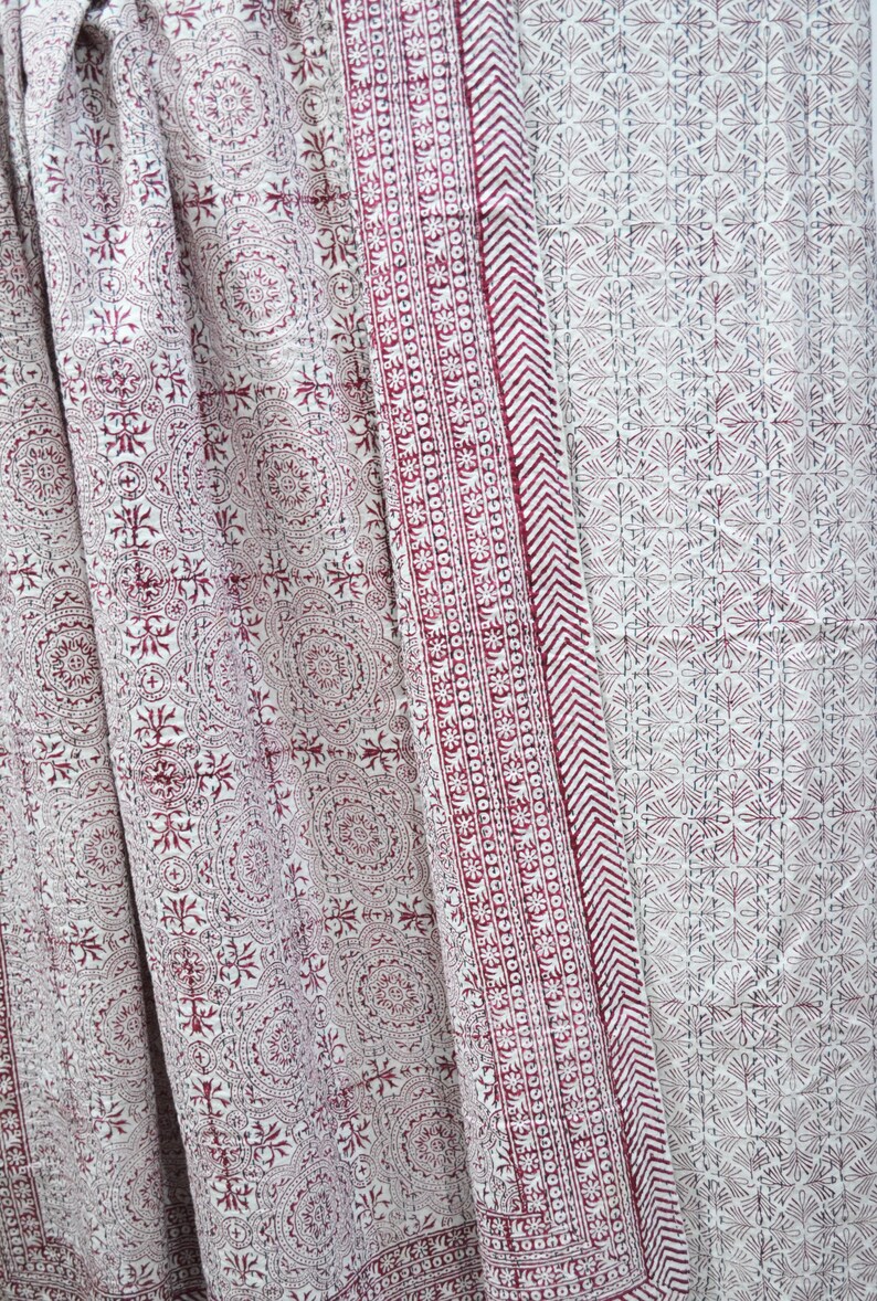 Indian Handmade Kantha Quilt Reversible Hand Block Printed Quilt Bedspread Throw Cotton Blanket