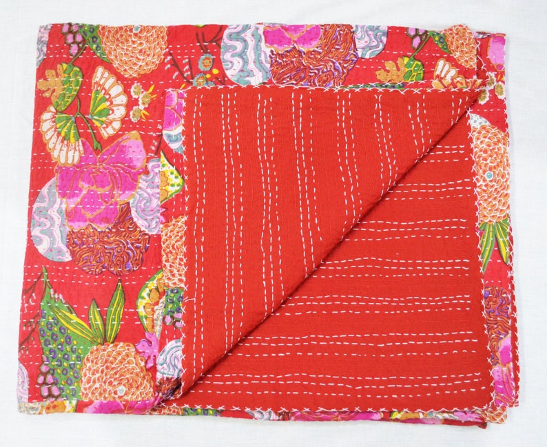 Tropical Kantha Quilt Queen Twin Size Kantha Blanket Indian Etsy
