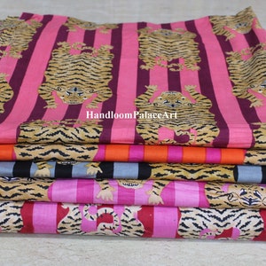 Tessuto all'ingrosso con stampa di tigre, tessuto indiano per trapuntatura e sartoria, tessuto di cotone con stampa a righe, regalo per lei