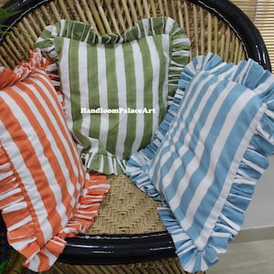 Striped Frill Pillow Cover: Bohemian Ruffled Cotton Cushion