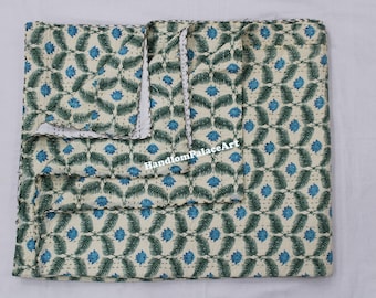 Colcha Kantha con estampado floral: funda de cama de algodón tamaño queen