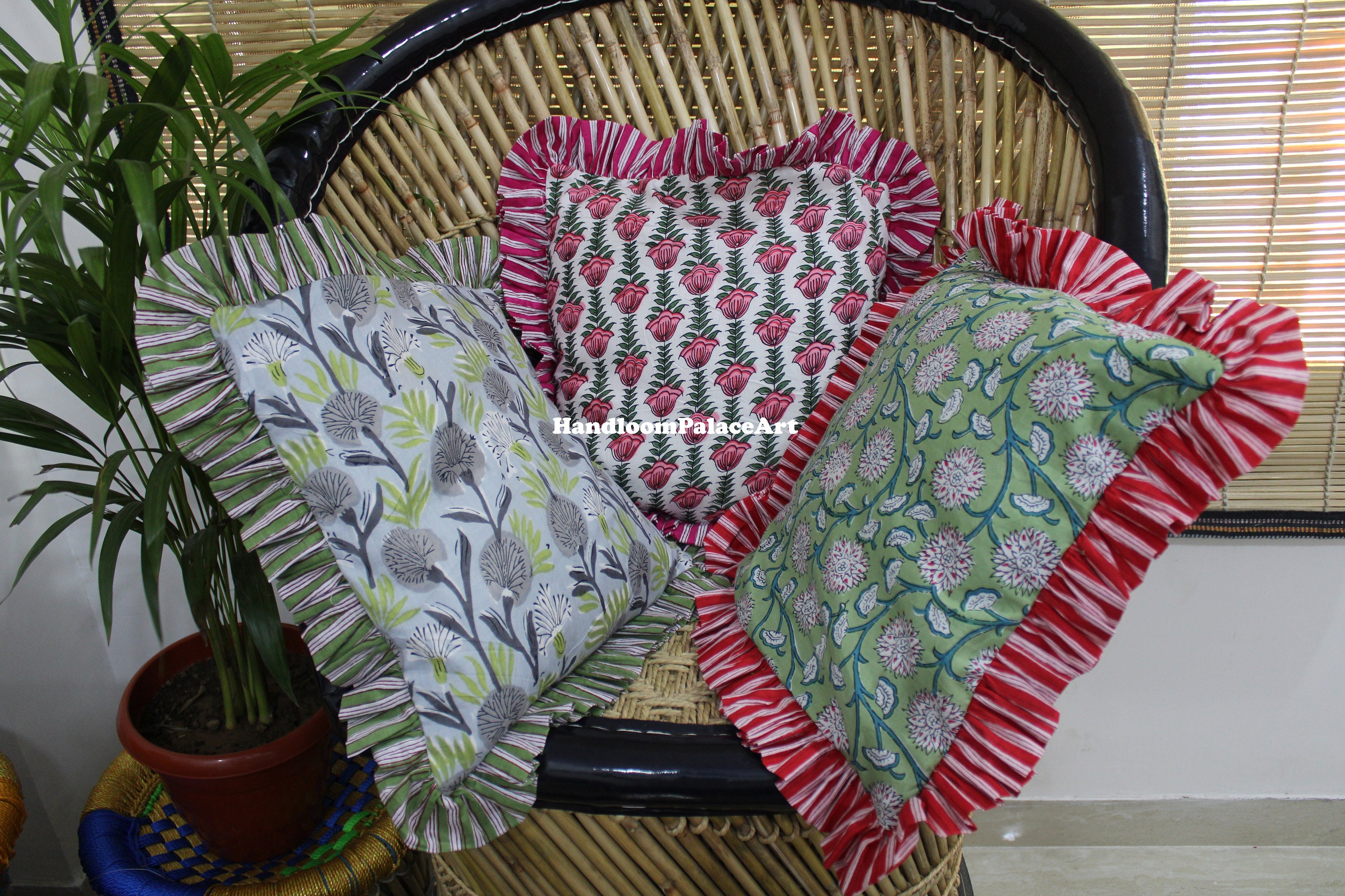 Handmade Indian Frill Cushion Cover 100% Cotton Pillow Covers Handmade Raffle bohemian pillows