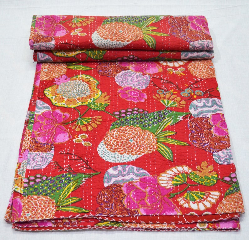 Tropical Kantha Quilt Queen Twin Size Kantha Blanket Indian Etsy