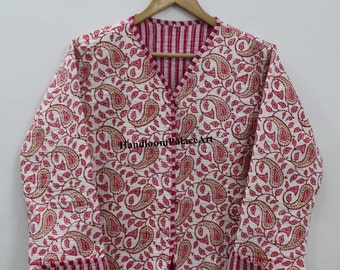 cotton quilted handmade Indian new style floral printed jacket for women wear wedding party coat