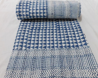 Home Decor Cotton Kantha Quilt: Hand Block Indian Bedspread Throw