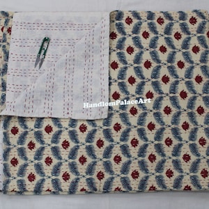 Floral Print Indian Kantha Quilt: Lightweight Cotton Bedspread