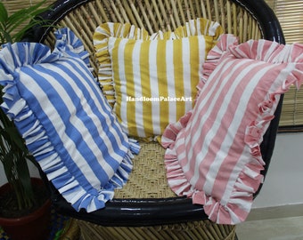 Handmade Striped Cotton Cushion Cover: Boho Home Decor Pillow