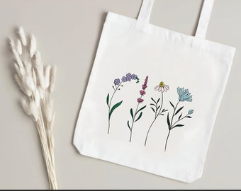 Tote Bag Jute Bag Jute Bag Printed Wildflower