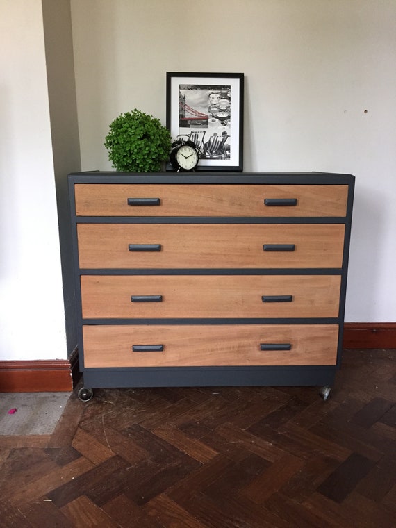 Retro Industrial Chest Of Drawers Hand Painted In Quality Etsy