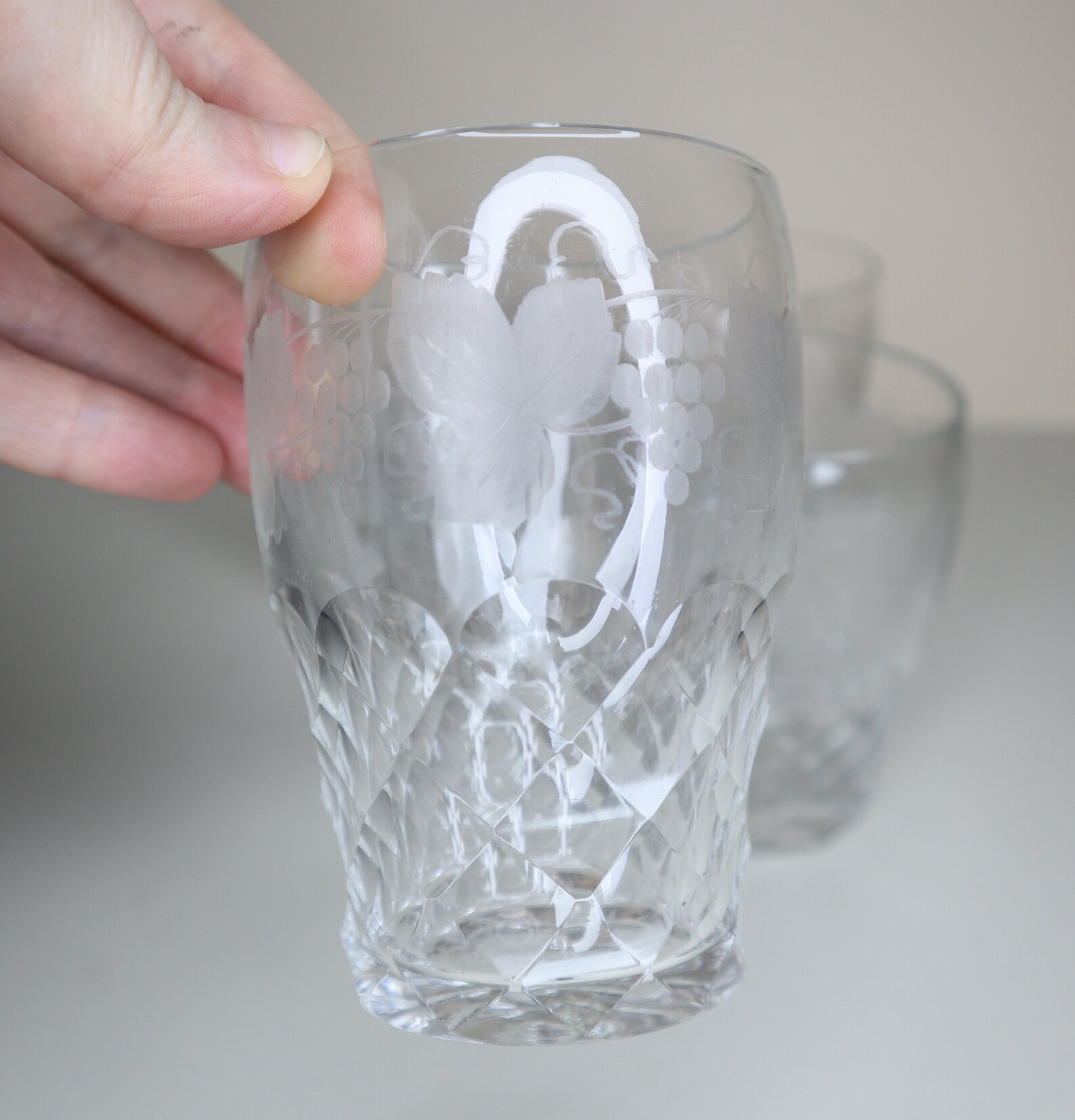 Beautiful Antique Cut Glass Floral Tumblers Set of 4 Etsy