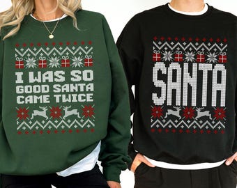 Hässliche Weihnachten Lustige Paare Passende Unisex Sweatshirt, Weihnachtsfeier, Naughty Santa, Weihnachtspyjamas, Passende Pyjamas, Hässliche Pullover