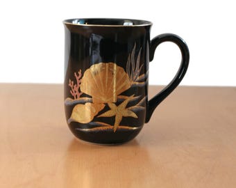 Vintage Otagiri Seashell Mug / 22 Karat Gold Gilded Starfish
