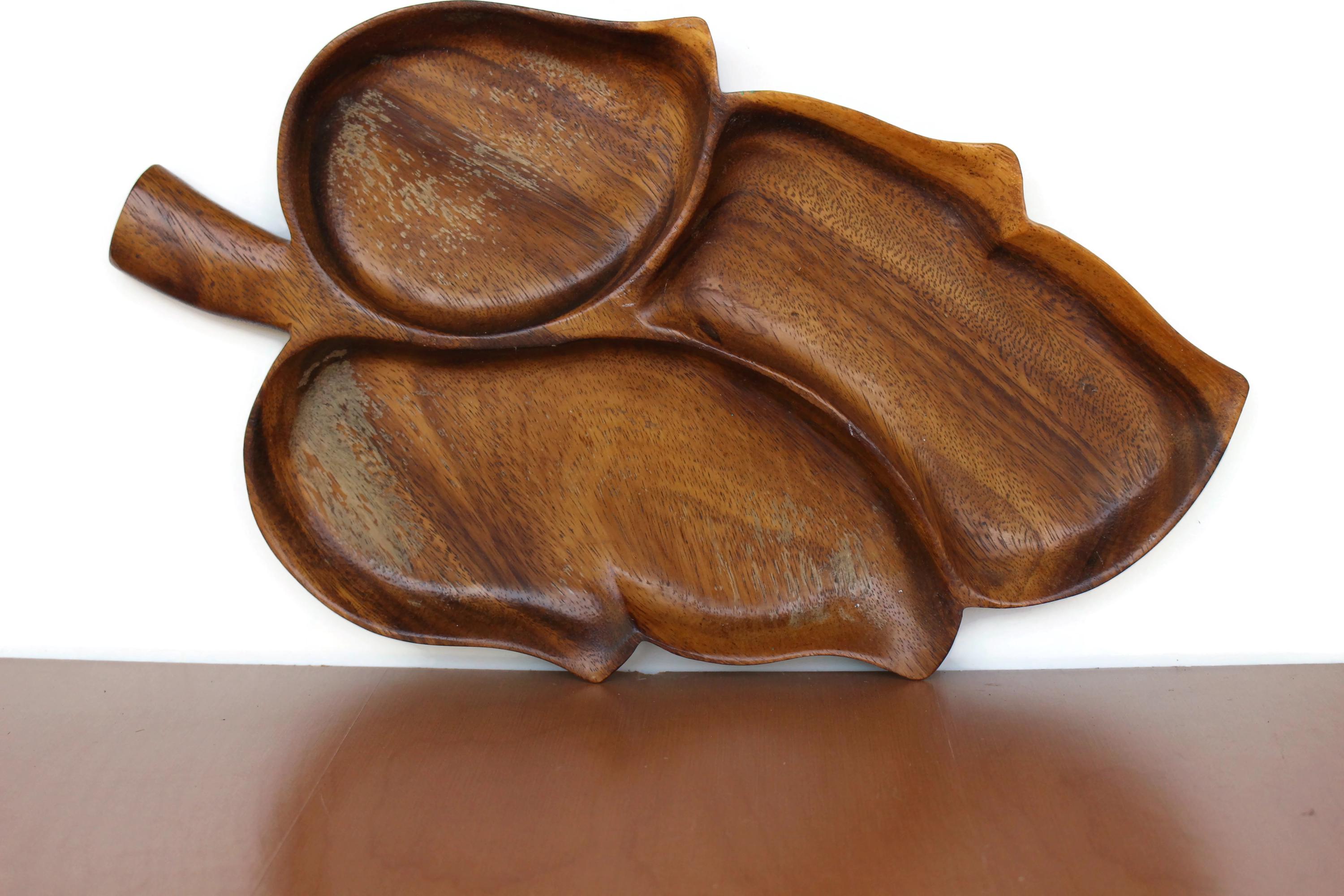 ヴィンテージ モンキーポッド ウッドリーフトレイ：ミッドセンチュリー