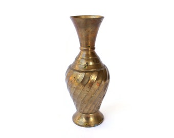 Solid Brass Vase / Large Swirled Brass Urn / Vintage Spiraled Brass Vase