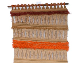 HUGE Vintage Hand Woven Wall Hanging: 5 ft x 29 inches