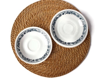 2 Corelle Old Town Blue Saucers / Old Town Blue Onion / White and Blue Floral Scroll / Pyrex Corning Ware / Tea Cup Saucers / Set of 2