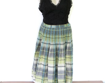 Falda de lana a cuadros vintage de los años 60: plisada hasta la pantorrilla, talla mediana