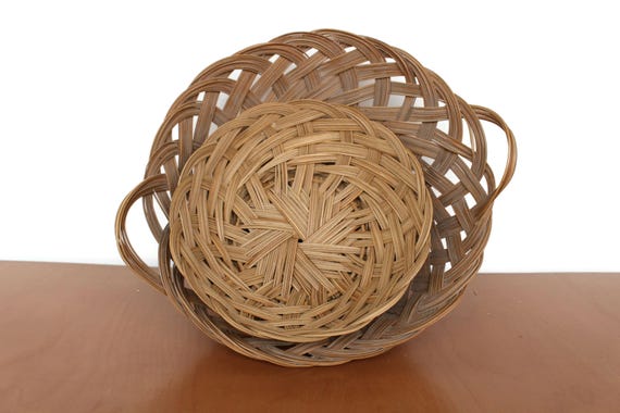 ヴィンテージウィッカーバスケットセット：フレアトップ収納バスケット