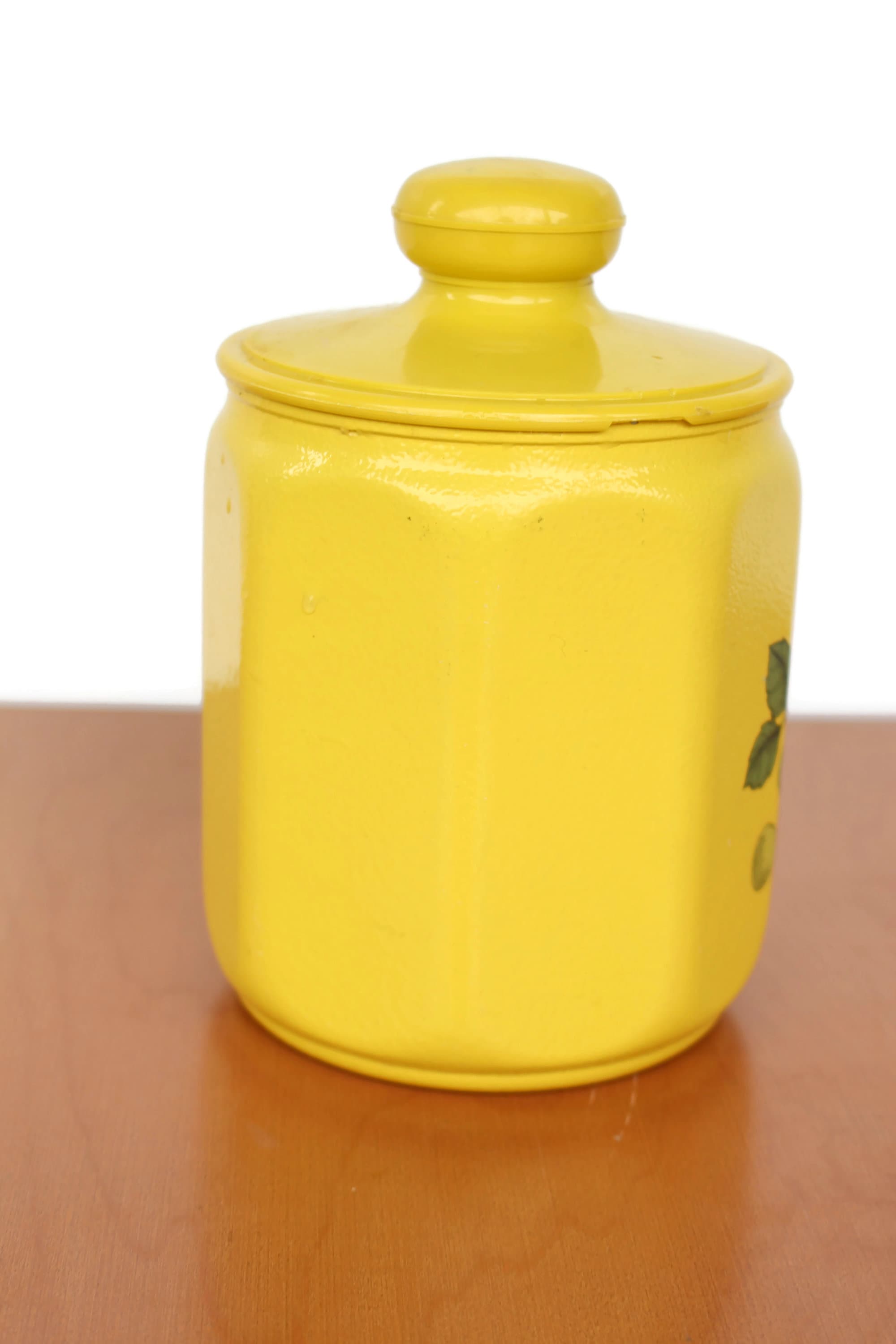 Vintage Kromex Yellow Harvest Canister / Retro Yellow Fruits and