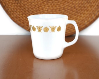 Vintage Corning Ware Butterfly Gold Coffee Mug / Pyrex Coffee Cup / Gold Butterflies and Flowers