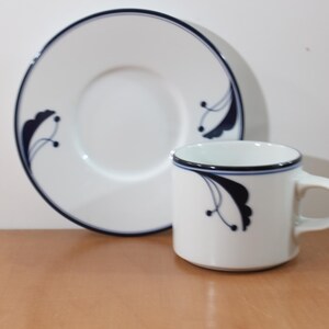 Vintage Dansk Flora Cup and Saucer Set: Bayberry Cobalt Botanical