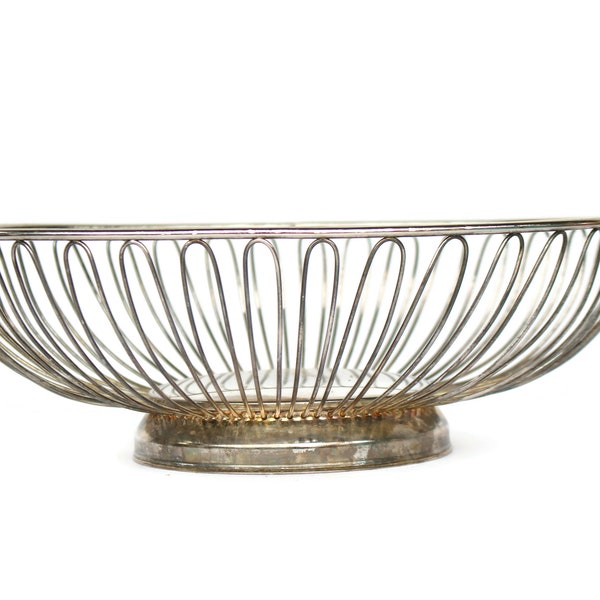 Vintage Silver Plated Wire Fruit Basket / Bread Basket / Mid Century Modern Fruit Bowl