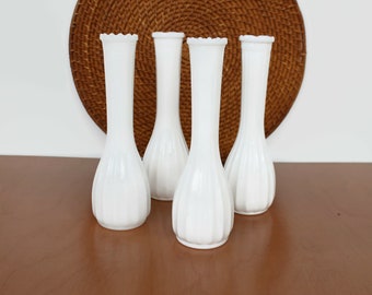 Vasi vintage in vetro lattiginoso - Set di 4 vasi Art Déco a coste