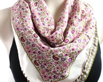 Sézane Cleopatra Square Silk Scarf / Pink Floral & Paisley Print