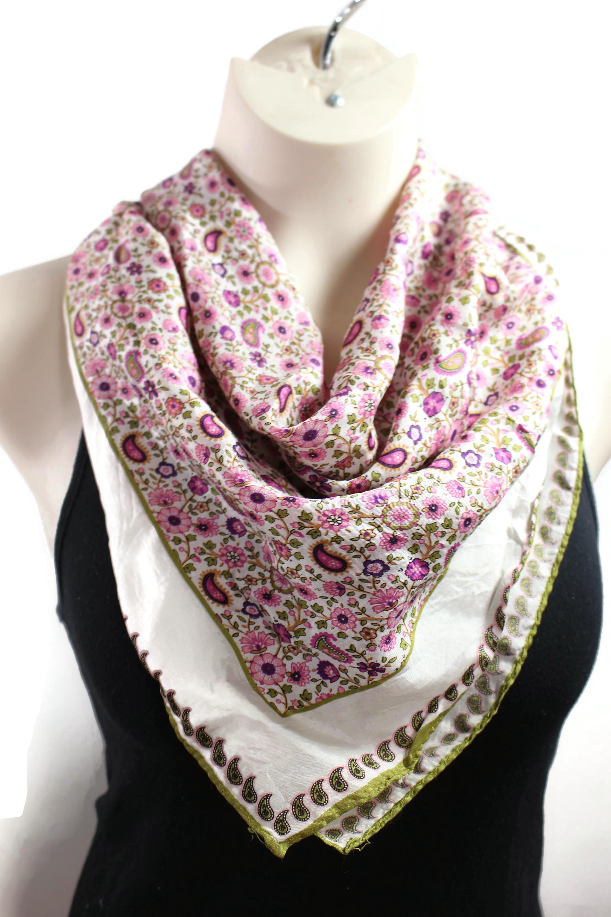 Sézane Cleopatra Square Silk Scarf / Pink Floral & Paisley Print