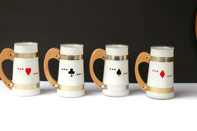 Siesta Ware Playing Card Mugs With Wooden Handles / Glass Mugs Etsy