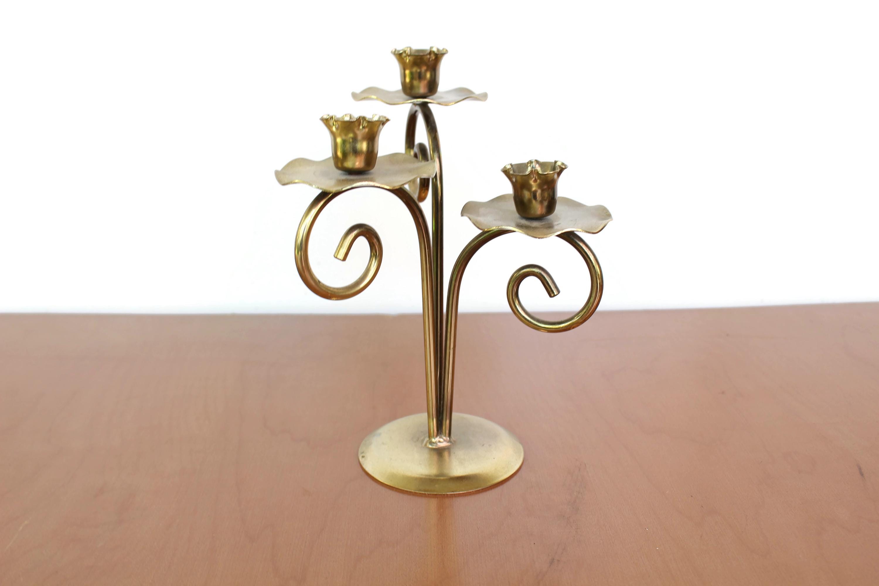 イギリス】ヴィンテージ キャンドルホルダー ブロンズ ゴールド3灯