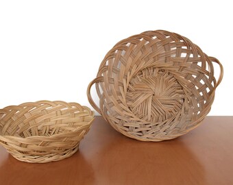 ヴィンテージウィッカーバスケットセット：フレアトップ収納バスケット