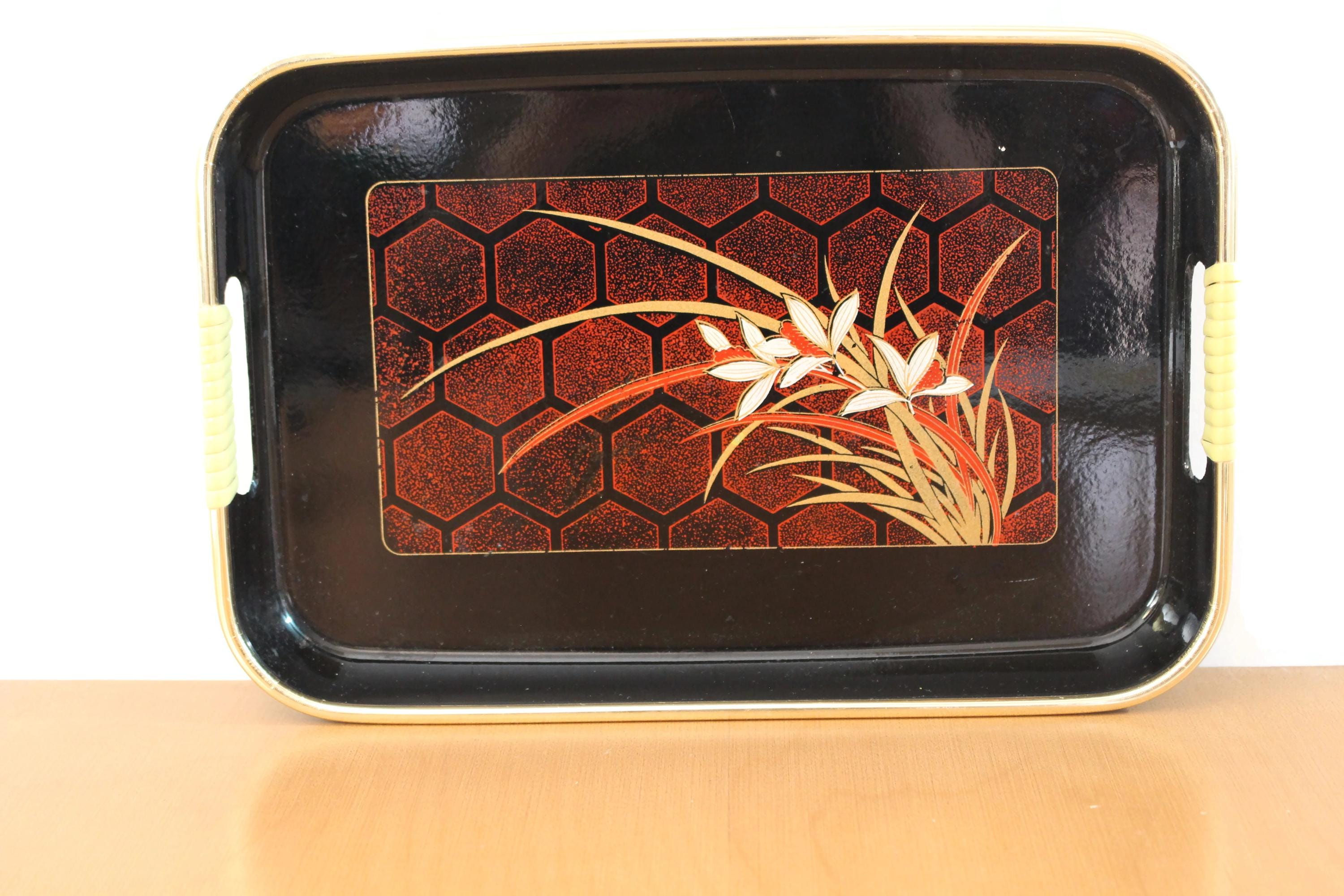 Vintage Japanese Lacquerware Sake Set, Black & Gold Glasses and