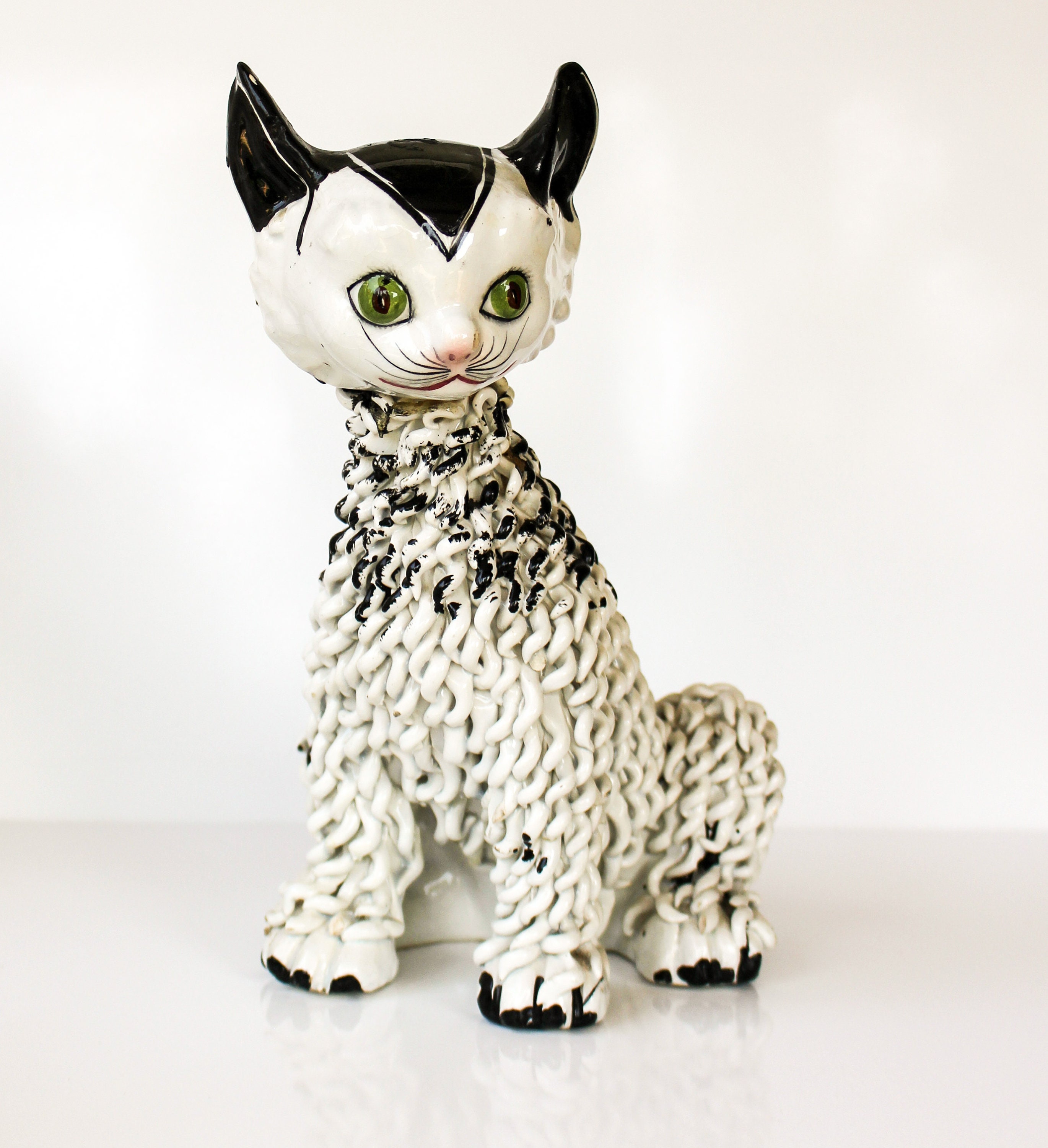 Rare Mid Century Modern Ceramic Cat / Spaghetti Cat Figurine
