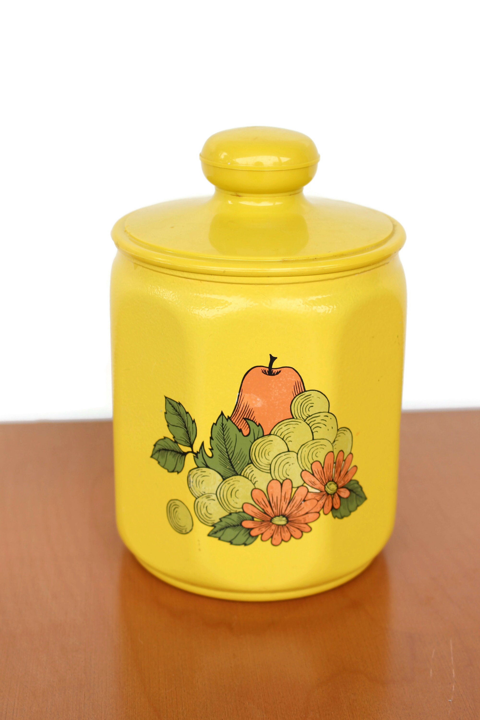 1960年代 米国 KROMEX社ミッドセンチュリー イエローキャニスターセット Vintage Kromex Yellow Harvest Canister / Retro Yellow Fruits and