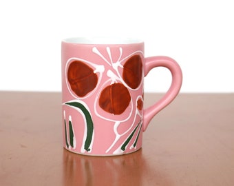 Vintage Pink Floral Mug / Stylecraft Japan / Mid Century Pink Coffee Cup / Handpainted Flowers