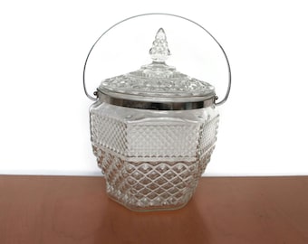 Vintage Anchor Hocking Wexford Diamond Point Cut Glass Ice Bucket