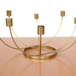 Brass Toned Metal Candelabra / Taper Candle Holder / Large Circle Shaped Candle Centerpiece