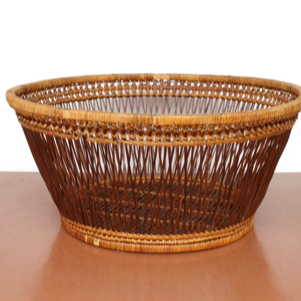 HUGE Open Weave Wicker Basket / Extra Large Shoe Basket / Vintage Storage Basket