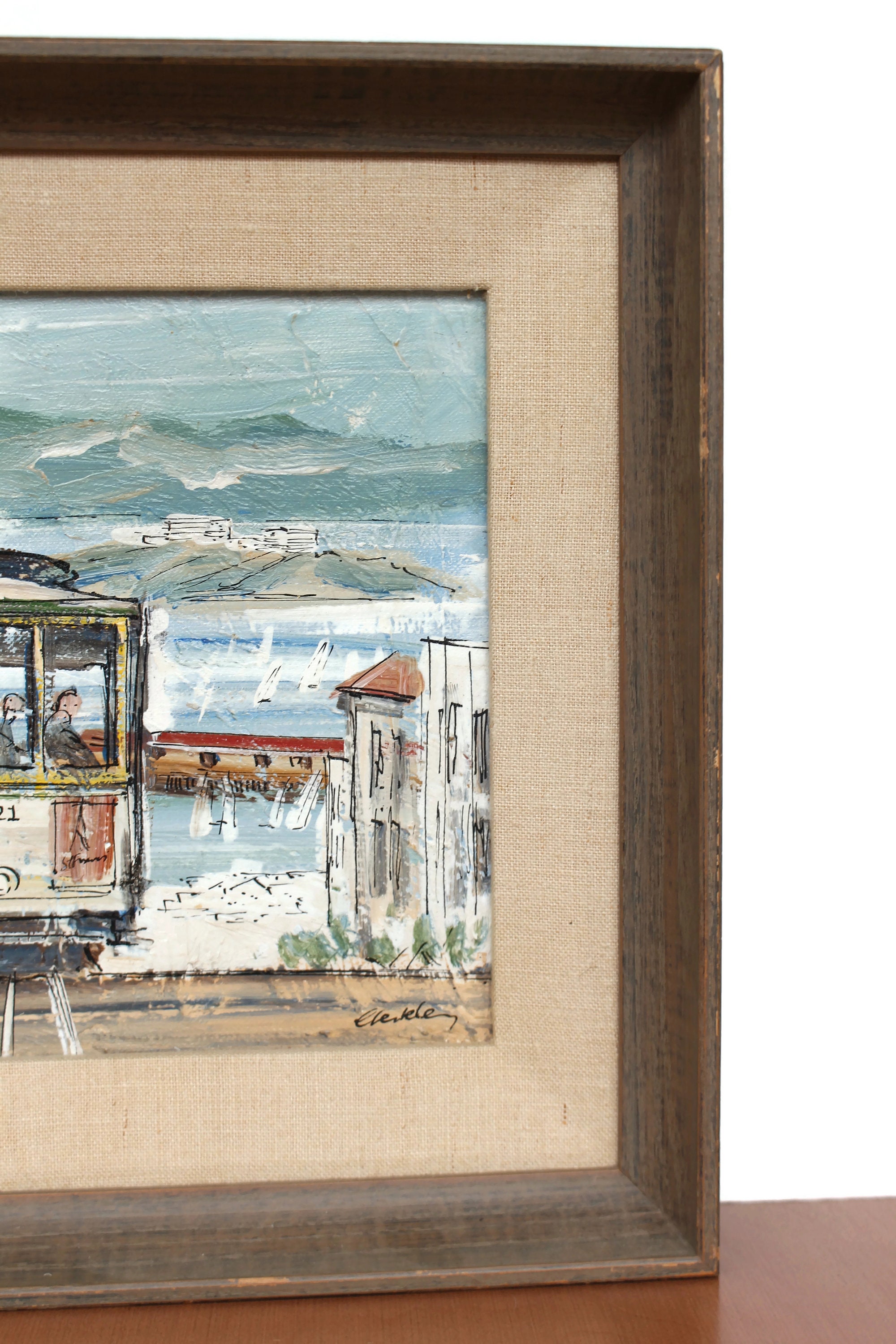 Mid Century San Francisco Cable Car Oil Painting by John Leonard